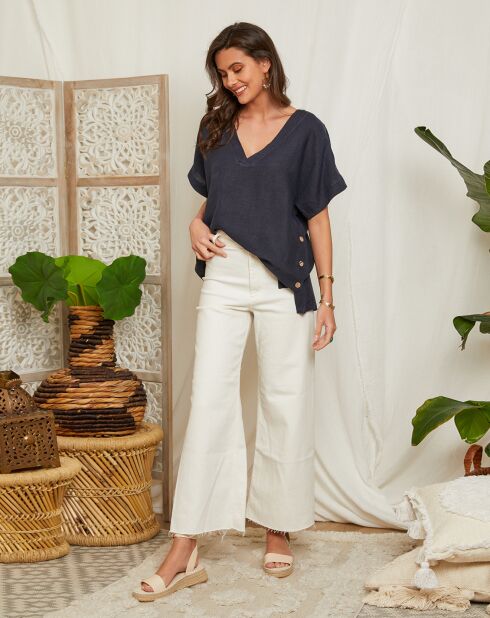 Marineblauwe top van 100% linnen