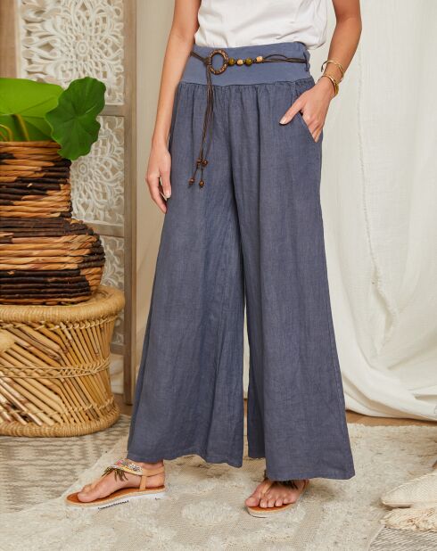 Pantalones Hilona índigo 100% lino