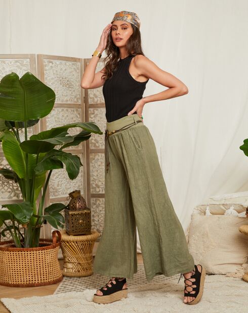 Pantalon 100% Lin Hilona kaki