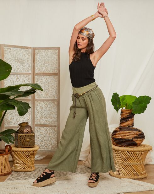 Pantalon 100% Lin Hilona kaki