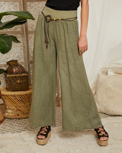 Pantalon 100% Lin Hilona kaki