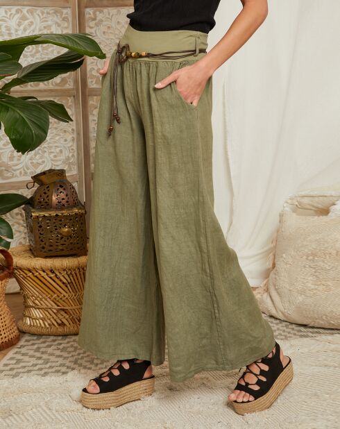 Hose Hilona khaki aus 100% Leinen