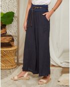 Pantalon 100% Lin Hilona marine