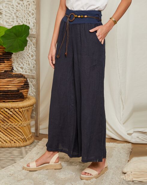 Pantalon 100% Lin Hilona marine