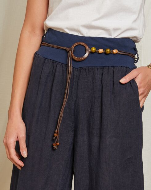 Marineblaue Hose aus 100% Leinen Hilona