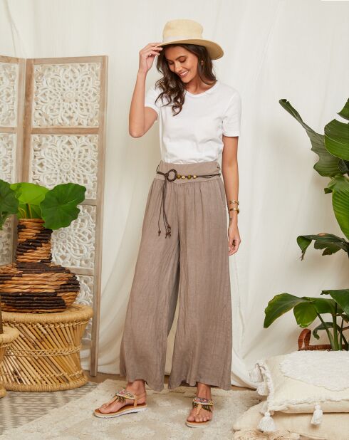 Taupefarbene Hose Hilona aus 100% Leinen