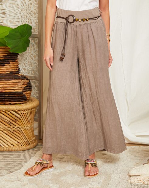 Taupefarbene Hose Hilona aus 100% Leinen