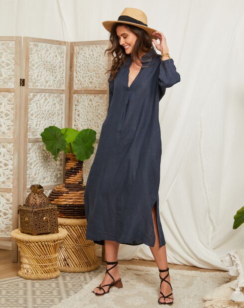Marineblaues Kleid Elise aus 100% Leinen
