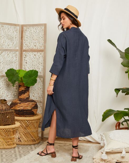 Marineblaues Kleid Elise aus 100% Leinen