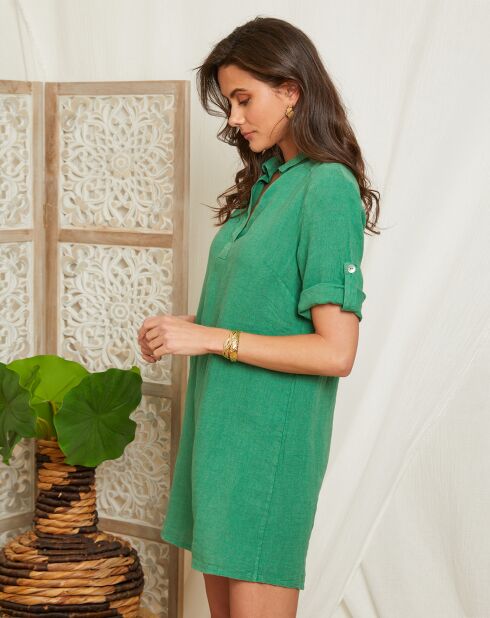 100% linnen Raph groene jurk