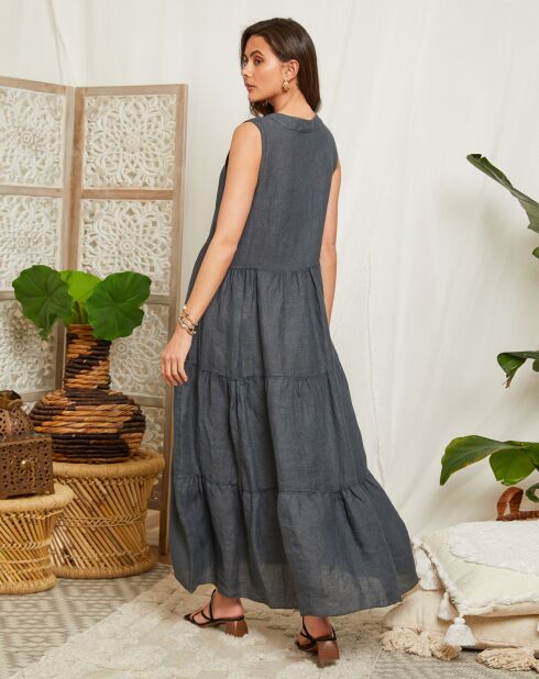 Anthrazitfarbenes Kleid Margaux aus 100% Leinen