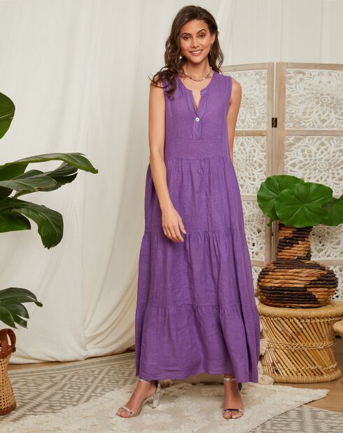 Paarse jurk van 100% linnen van Margaux