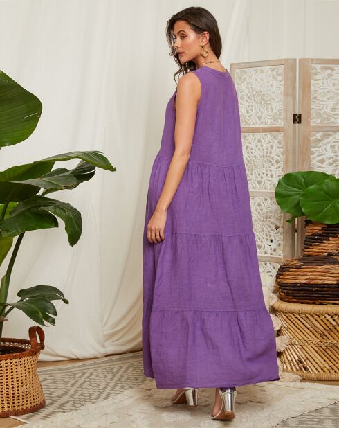 Paarse jurk van 100% linnen van Margaux