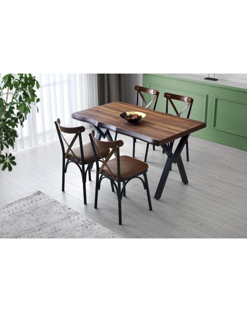 4 chaises ahsa marron/noir - 42x84x41 cm