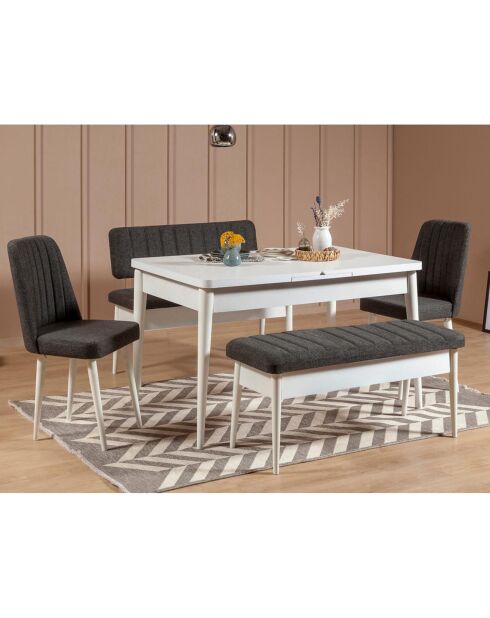 Ensemble Table + 2 Chaises + 2 Bancs Vina 1053 blanc/anthracite