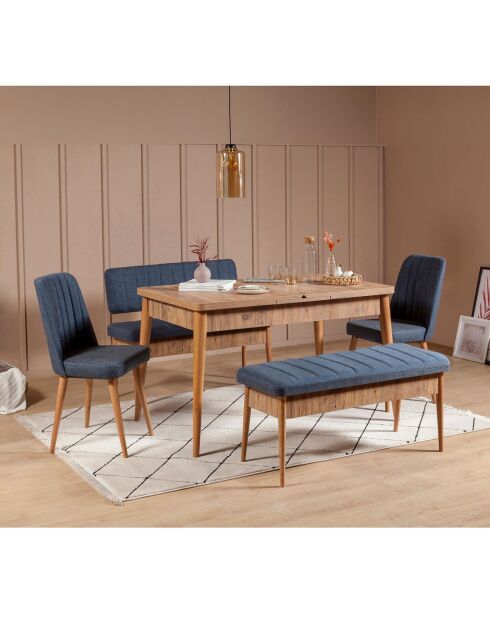 Ensemble Table + 2 Chaises + 2 Bancs Vina 1048 beige/bleu foncé