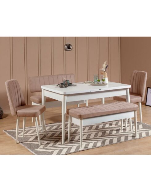 Ensemble Table + 2 Chaises + 2 Bancs Vina blanc/gris