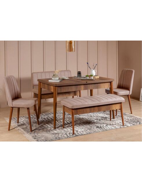 Ensemble Table + 2 Chaises + 2 Bancs Vina beige/gris