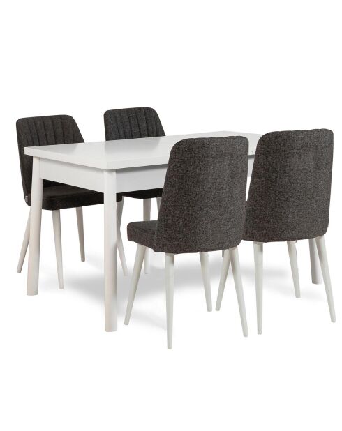 Set tafel + 4 stoelen Costa 1053 wit/antraciet