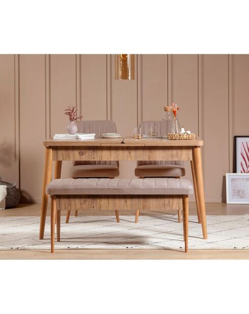 Ensemble Table + 2 Chaises + 1 Banc Vina beige/gris