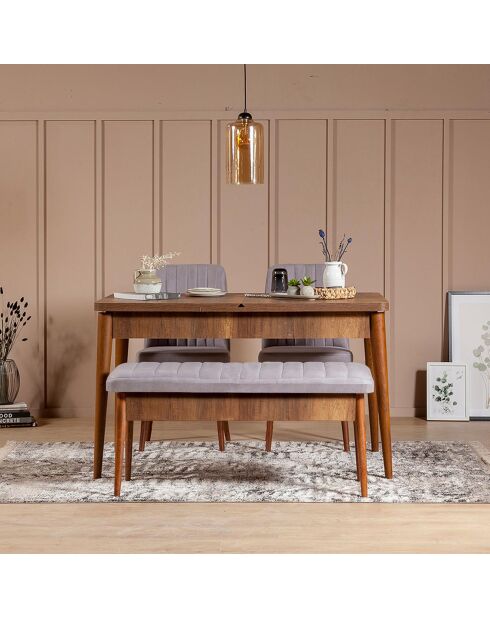 Ensemble Table + 2 Chaises + 1 Banc Vina beige/gris