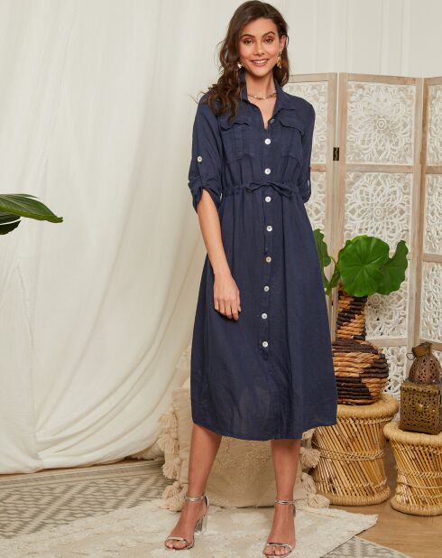 Terni Marine-jurk van 100% linnen