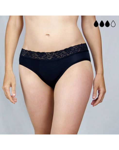 3 Culottes Menstruelles avec dentelle (flux moyen) en Coton Bio noires