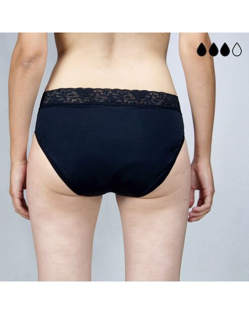3 Culottes Menstruelles avec dentelle (flux moyen) en Coton Bio noires
