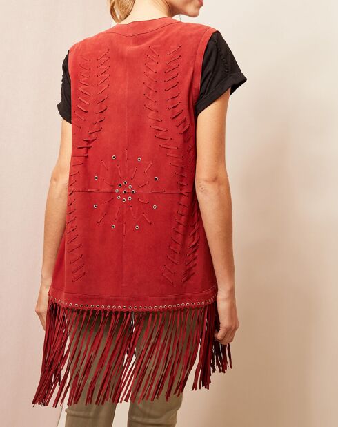 Veste en velours de Cuir à laçage & franges bordeaux