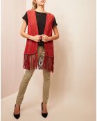 Veste en velours de Cuir à laçage & franges bordeaux