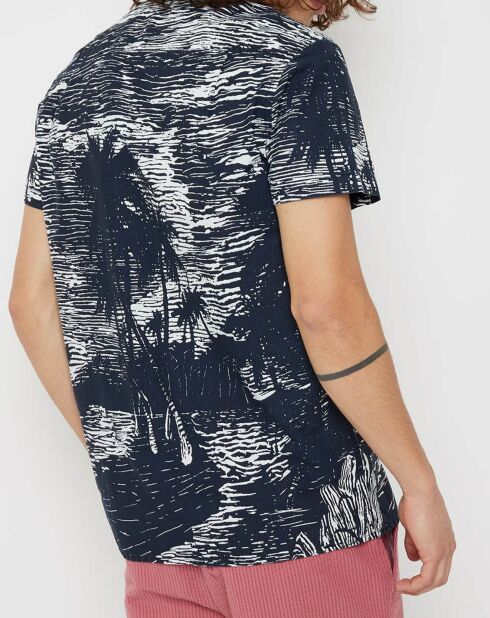 Marineblauw recht overhemd met palmboomprint Cotinta