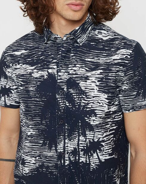 Marineblauw recht overhemd met palmboomprint Cotinta