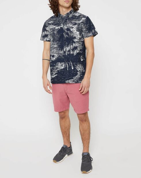 Marineblauw recht overhemd met palmboomprint Cotinta