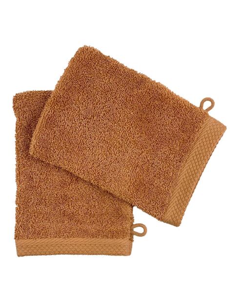 2 Gants de toilette camel - 16x21 cm