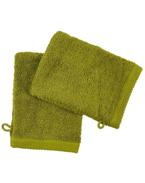 2 Gants de toilette olive - 16x21 cm