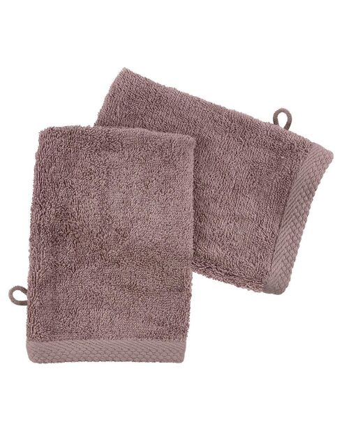 2 Gants de toilette mauves - 16x21 cm