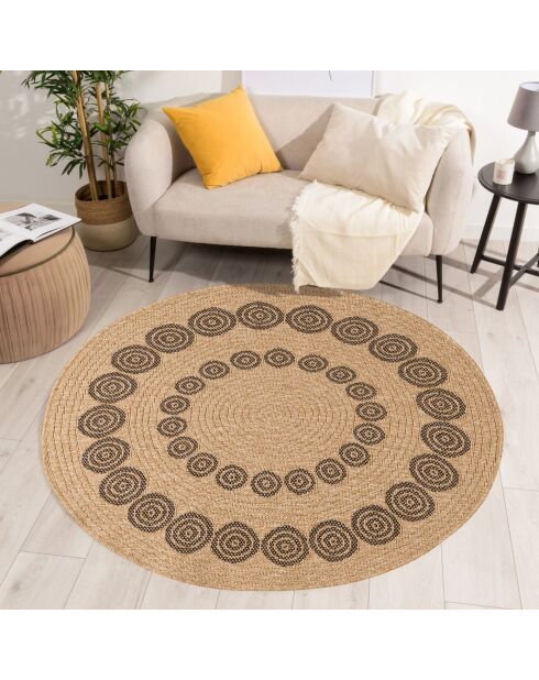 Tapis aspect Jute Naturel noir - D.80 cm