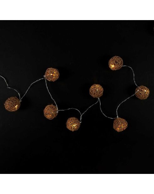 Ghirlanda LED marrone con sfere in rattan - 156 cm