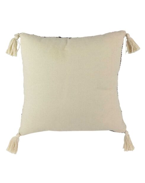 Coussin ethnique pompons beige/noir - 40x40 cm