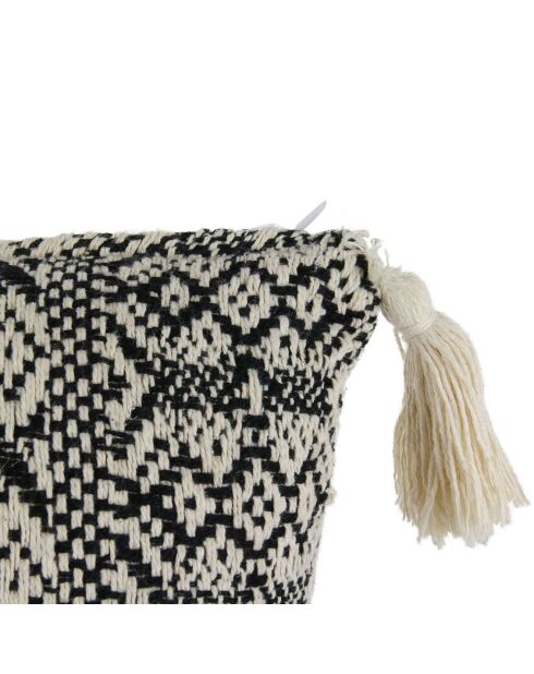 Coussin ethnique pompons beige/noir - 40x40 cm