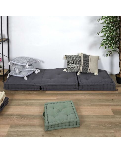 Coussin ethnique pompons beige/noir - 40x40 cm