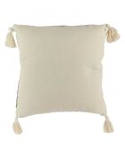 Coussin berbère rayures pompons beige/noir/beige - 40x40 cm