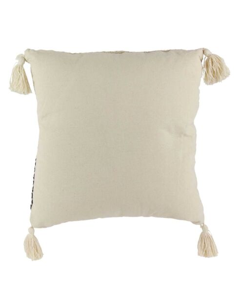 Coussin berbère rayures pompons beige/noir/beige - 40x40 cm