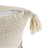 Coussin berbère rayures pompons beige/noir/beige - 40x40 cm