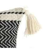 Coussin berbère rayures pompons beige/noir/beige - 40x40 cm