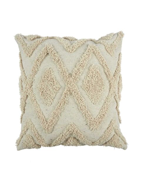 Coussin ethnique relief losange beige - 40x40 cm