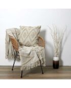 Coussin ethnique relief losange beige - 40x40 cm