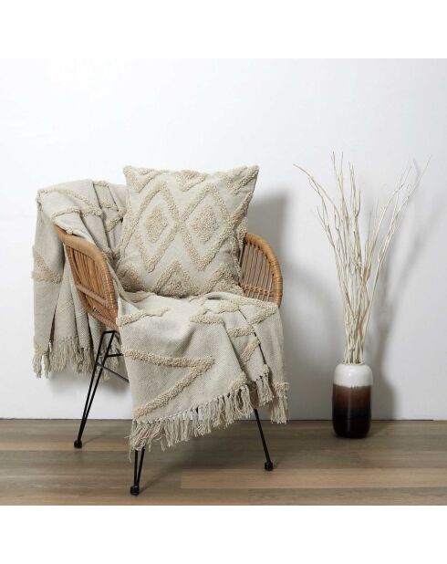 Coussin ethnique relief losange beige - 40x40 cm
