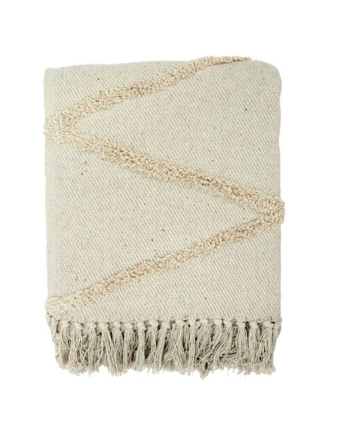 Plaid ethnique relief losange beige - 150x120 cm