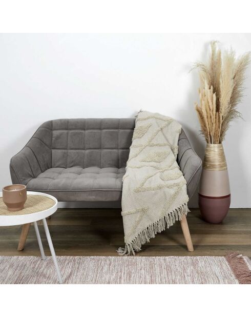 Plaid ethnique relief losange beige - 150x120 cm